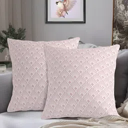 HOME COLORS.IN Pink & Grey 2 Pcs Checked Square Cushion Covers-image-5