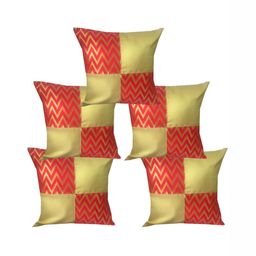 Pink Parrot Red & Gold-Toned 5 Pieces Geometric Square Cushion Covers-30