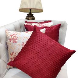 Good Vibes Maroon & White 5 Pieces Floral Jacquard Square Cushion Covers-21