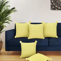 Mezposh Yellow & Off White Set of 5 Geometric Square Cushion Covers-22