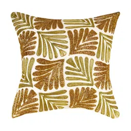 PURINA'S White & Brown Embellished Square Cushion Cover-49