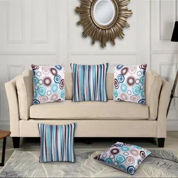 HOME9INE Turquoise Blue & White 5 Pieces Geometric Printed Square Cushion Covers-39