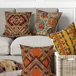 Aura Orange & Yellow 5 Pieces Digital Printed Square Cushion Covers-35