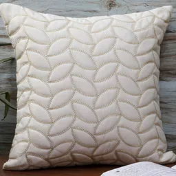 MFD HOME FURNISHING White & Gold-Toned Floral Satin Square Cushion Cover-image-63
