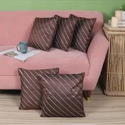 MFD HOME FURNISHING Set of 5  Brown & Gold Striped Square Cushion Covers-image-55
