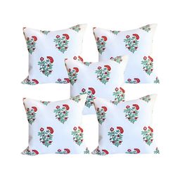 Pink Parrot Blue & Green 5 Pieces Floral Square Cushion Covers-image-66