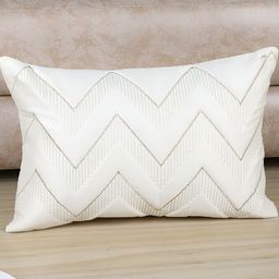MFD HOME FURNISHING White Self Design Satin Rectangle Cushion Cover-image-90