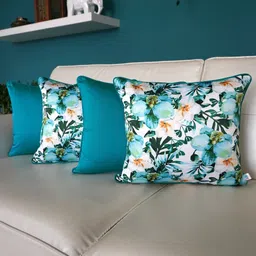 TARA- Sparkling Homes Blue & White 4 Pieces Floral Square Cushion Covers-image-86