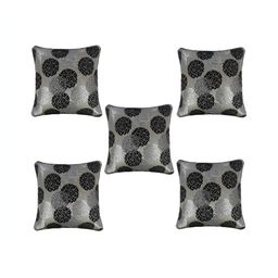 MONKDECOR Black & Silver-Toned Set of 5 Ethnic Motifs Square Cushion Covers-19