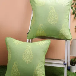 Aura Green & Yellow 2Pcs Ethnic Motifs Cotton Square Cushion Covers-image-45
