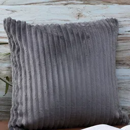 MFD HOME FURNISHING Grey Striped Printed Velvet Square Cushion Covers-image-52