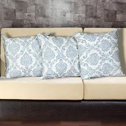 INDHOME LIFE Blue & Off White 3 Pcs Ethnic Motifs Square Cotton Reversible Cushion Covers-image-92