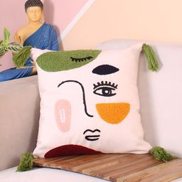 STITCHNEST White & Green Embroidered Square Cushion Cover-picture-33