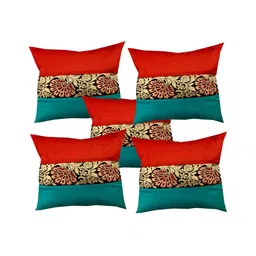Pink Parrot Green & Red 5 Pcs Ethnic Motifs Square Cushion Covers-13