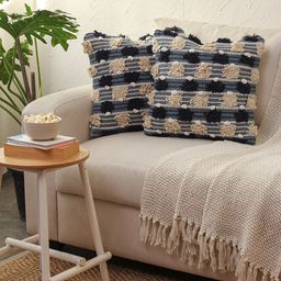 House This Reshe Blue & Beige 2 Pieces Striped Square Cushion Covers-image-23