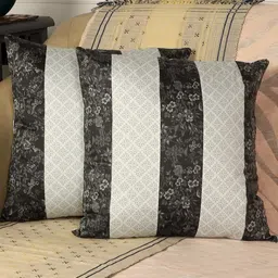 MFD HOME FURNISHING Black & White Set of 2 Striped Square Cushion Covers-10