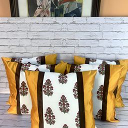 Pink Parrot Yellow & White 5 Pieces Floral Square Cushion Covers-image-88