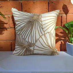 ZEBA Off White & Brown Floral Embroidered Square Cushion Cover-image-90