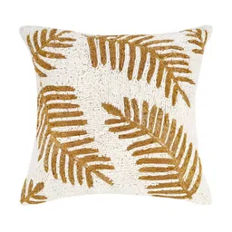 PURINA'S White & Gold-Toned Floral Square Cushion Cover-image-92