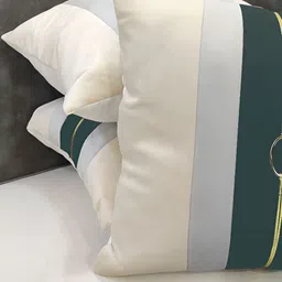 Good Vibes Green & Beige 3 Pieces Striped Velvet Square Cushion Covers-48