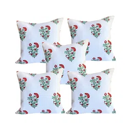Pink Parrot Blue & Green 5 Pieces Floral Square Cushion Covers-image-44