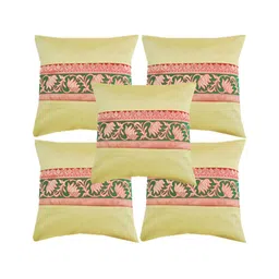 Pink Parrot Yellow & Red 5 PcsEthnic Motifs Square Cushion Covers-image-1