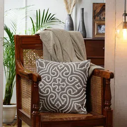 MASPAR Tranquil Essence Alligator Reflect Beige Embroidered Square Cotton Cushion Cover-image-6