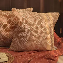 BELLA TRUE Off White & Brown 2 Pieces Geometric Square Cushion Covers-image-17