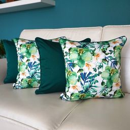 TARA- Sparkling Homes 4 Pcs Green & White Floral Square Cushion Covers-16