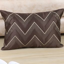 MFD HOME FURNISHING Coffee Brown & Gold-Toned Geometric Satin Rectangle Cushion Cover-image-88