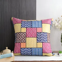 Aura Blue & Yellow 2Pcs Geometric Velvet Square Cushion Covers-image-13