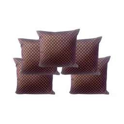 Pink Parrot Purple & Gold-Toned 5 Pieces Ethnic Motifs Square Cushion Covers-image-79