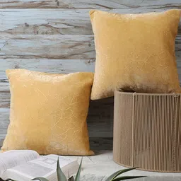 MFD HOME FURNISHING Beige & Gold-Toned 2 Pieces Abstract Velvet Square Cushion Covers-image-86