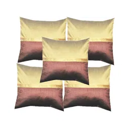 Pink Parrot Beige & Brown 5 Pieces Colourblocked Square Cushion Covers-image-4