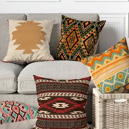 Aura Brown & Orange 5 Pieces Digital Printed Square Cushion Covers-42