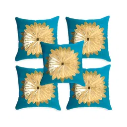 TANLOOMS Teal & Yellow 5 Pieces Floral Square Cushion Covers-10