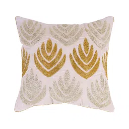 Aditya Impex White & Grey Floral Embellished Silk Square Cushion Cover-picture-12