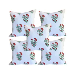 Pink Parrot White & Green 5 Pieces Floral Square Cushion Covers-image-73