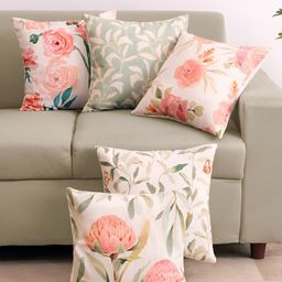 haus & kinder Pink & White 5 Pieces Cotton Floral Square Cushion Covers-39