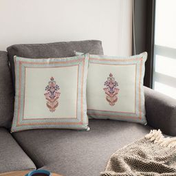 Baarno White & Blue Set of 2 Floral Square Cushion Covers-30