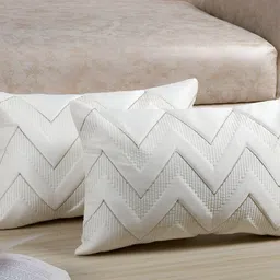 MFD HOME FURNISHING White & Gold-Toned 2 Pieces Geometric Rectangle Satin Cushion Covers-40