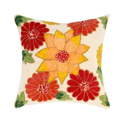 Aditya Impex Yellow & White Floral Embellished Silk Square Cushion Cover-picture-10
