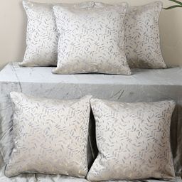 MFD HOME FURNISHING Silver-Toned & Grey 5 Pieces Floral Square Cushion Covers-picture-3