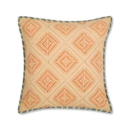 Fabindia Orange & Beige Geometric Cotton Square Cushion Covers-image-72