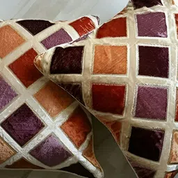 MONKDECOR Cream & Red 2 Pieces Geometric Square Cushion Covers-32