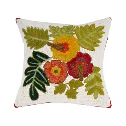 Aditya Impex White & Green Floral Embellished Silk Square Cushion Cover-picture-14