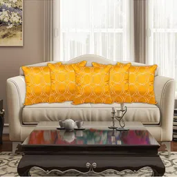 INDHOME LIFE Yellow & Gold-Toned Set of 5 Embroidered Square Cushion Covers 16 x 16 inches-55