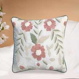 SHADES of LIFE Peach & White 2 Pieces Floral Square Cushion Covers-9
