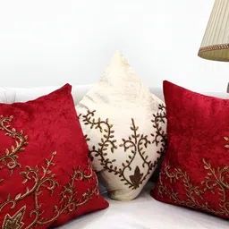 Good Vibes Maroon & Cream 3 Pieces Ethnic Motifs Velvet Square Cushion Covers-20