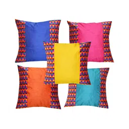 Pink Parrot Blue & Yellow 5 Pieces Geometric Square Cushion Covers-image-5